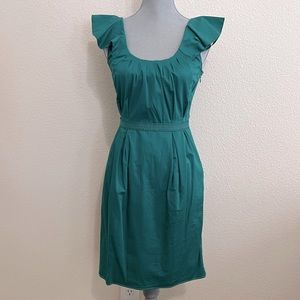 Banana Republic Belted Green Dress with Ruffled Cap-sleeves, Size 0